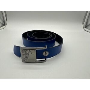 Versace Collection Mens Blue Leather Medusa Head Plaque‎ Buckle Belt Size 46 115